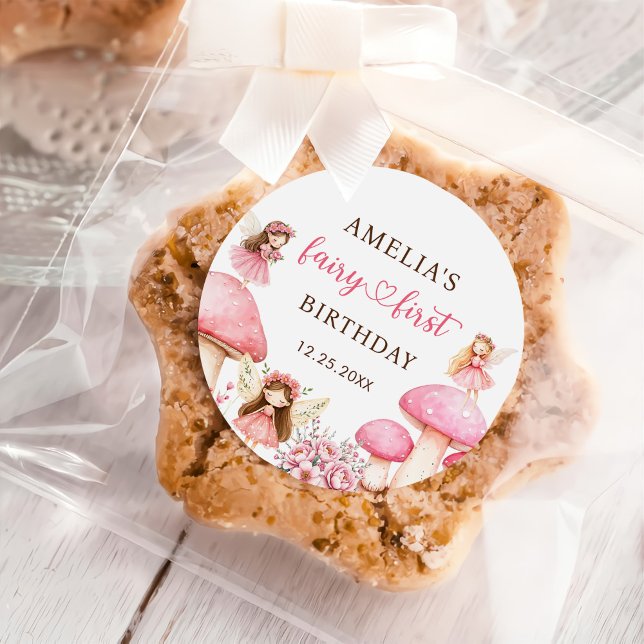 Adesivo Redondo Fairy Floral Girls 1st Birthday Party (Criador carregado)