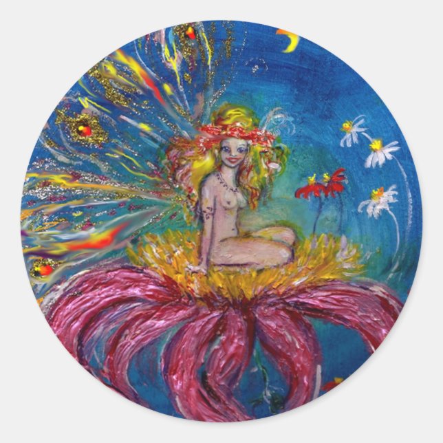 Adesivo Redondo FAIRY FLOWER NA NOITE Blue Fantasy (Frente)