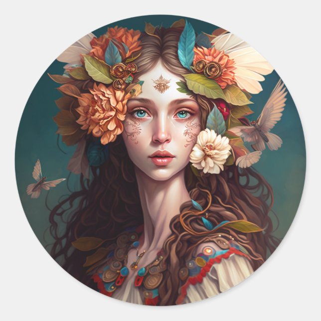 Adesivo Redondo Fairy Girl Fantasy Art Classker Round Sticker (Frente)