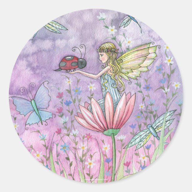 Adesivo Redondo Fairy Ladybug Stickers by Molly Harrison (Frente)