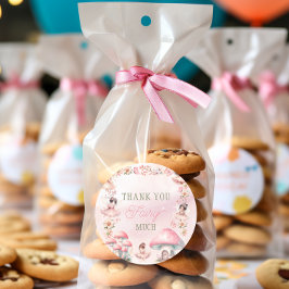 Adesivo Redondo Fairy Mushroom House Pink Thank You