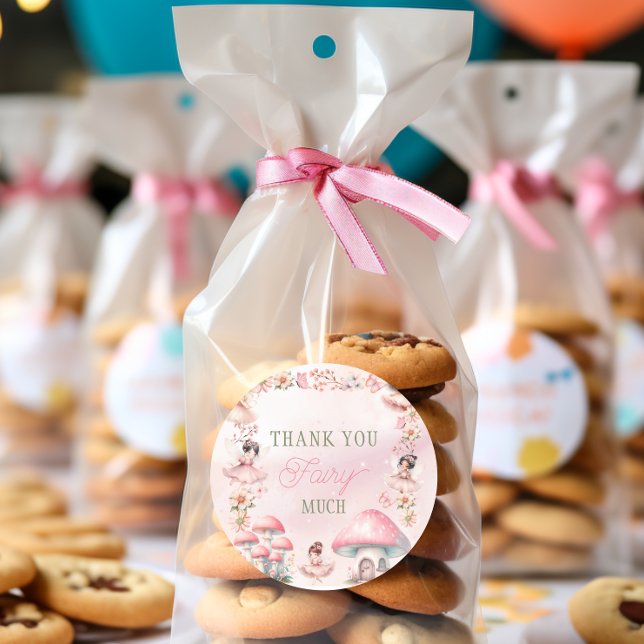 Adesivo Redondo Fairy Mushroom House Pink Thank You (Criador carregado)