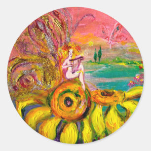 Adesivo Redondo FAIRY OF SFLOWERS amarelo rosa preto