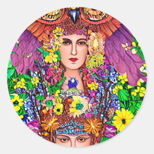 Adesivo Redondo Fairy Princess Sisters Owl - Arte original nouveau