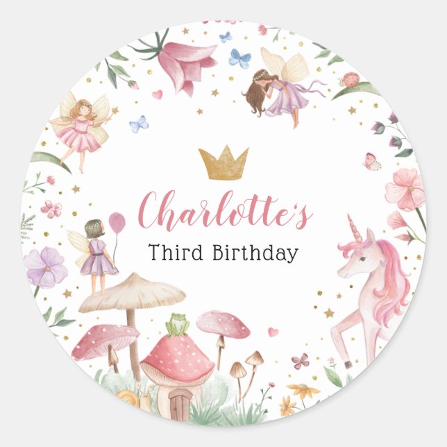 Adesivo Redondo Fairy Unicorn Stickers (Frente)