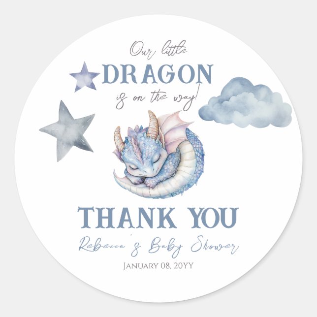 Adesivo Redondo Fairytale Dreamy Dragon Baby Shower (Frente)