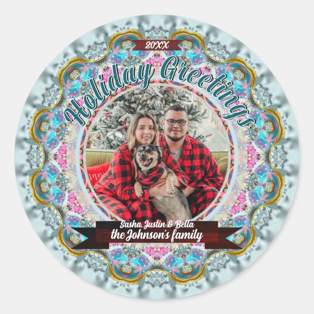 Adesivo Redondo Fairytale Holiday Greetings Custom Photo (Frente)
