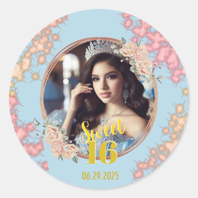Adesivo Redondo Fairytale Princess Glitter Sweet dezesseis (Frente)
