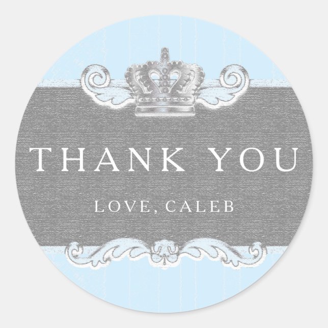 Adesivo Redondo Fairytale Vintage Crown Blue Prince Party Sticker (Frente)