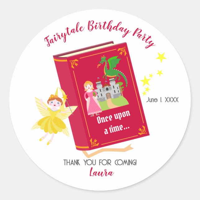 Adesivo Redondo Fairytales Stories Girl Festa de aniversário (Frente)