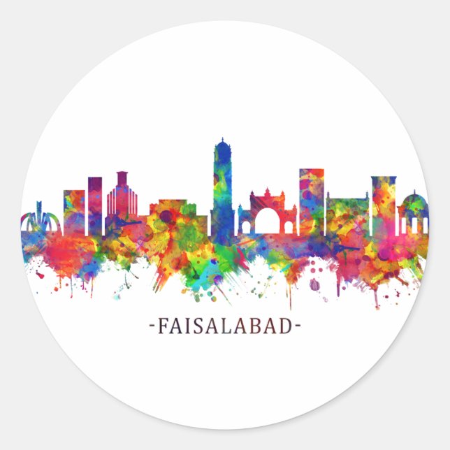 Adesivo Redondo Faisalabad Pakistan Skyline (Frente)