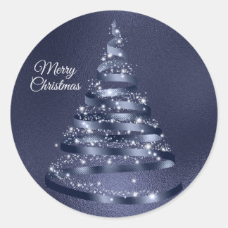 Adesivo Redondo Faísca de Árvore Azul Brilhante de Natal