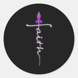 Adesivo Redondo Faith Christian Cross Purple Ribbon Warrior Heimer