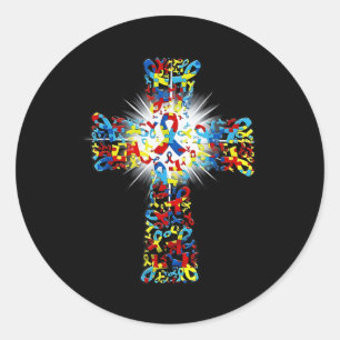 Adesivo Redondo Faith Christian Cross Ribbon Quebra-cabeça Autism