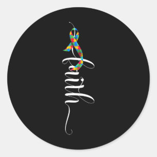 Adesivo Redondo Faith Cross Autism Awarness Quebra-cabeça