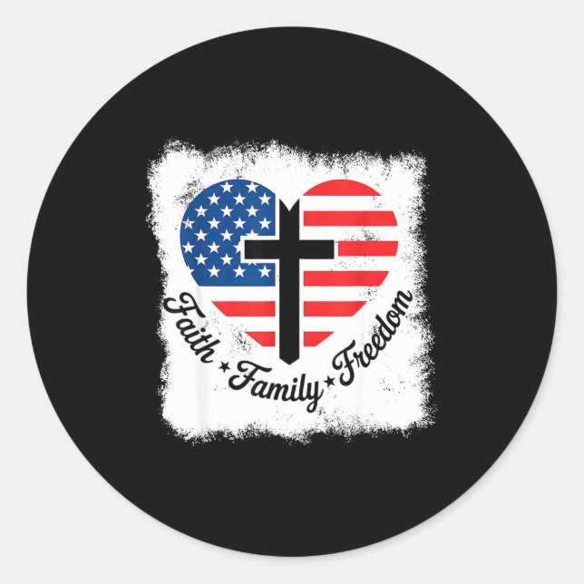 Adesivo Redondo Faith Family Dom Usa Flag Cross Heart Patriotic Am (Frente)