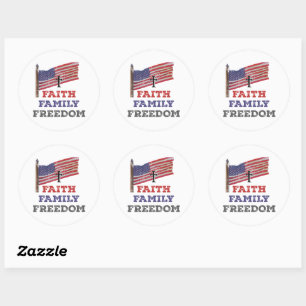 Adesivo Redondo Faith Family Freedom Cross with Flag
