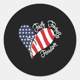 Adesivo Redondo Faith Family Freedom Heart Christian Patriotic 4th