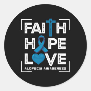 Adesivo Redondo Faith Hope ama Alopecia Consciência 1