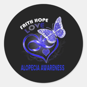 Adesivo Redondo Faith Hope ama Alopecia Conscientização Borboleta 