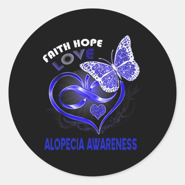 Adesivo Redondo Faith Hope ama Alopecia Conscientização Borboleta  (Frente)