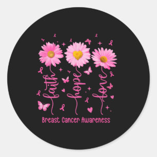 Adesivo Redondo Faith Hope ama Awarenes do Cancer de Fita Rosa