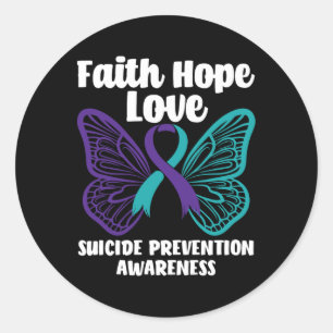 Adesivo Redondo Faith Hope ama Borboleta Suicida Prevenção