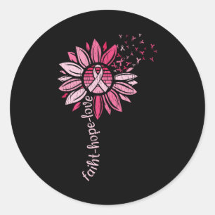 Adesivo Redondo Faith Hope ama Consciência do Cancer de Girassol
