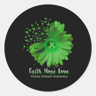 Adesivo Redondo Faith Hope ama Doença Renal Sensibilização Girasso