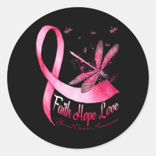 Adesivo Redondo Faith Hope ama Dragonfly Cancer Sensibilização
