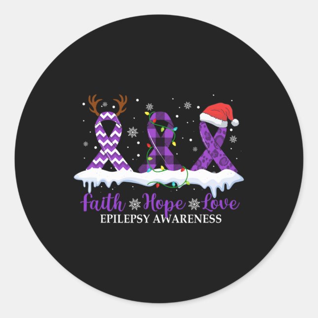 Adesivo Redondo Faith Hope ama Epilepsia Consciência Natal Ribbo (Frente)