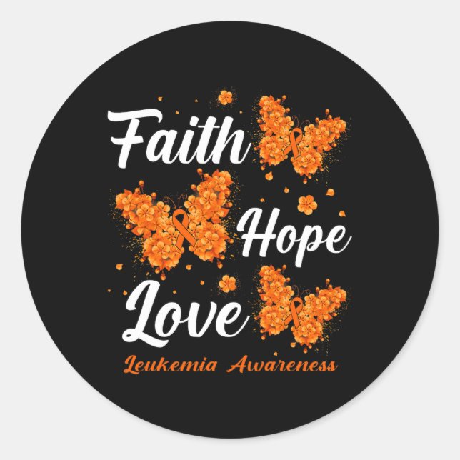Adesivo Redondo Faith Hope ama Leucemia Sensibilização Borboleta (Frente)