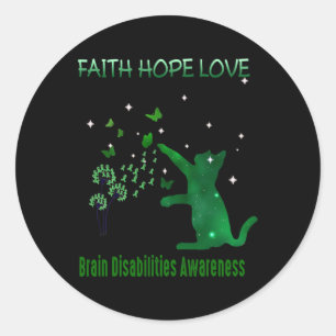 Adesivo Redondo Faith Hope Love Brain Disabilities Consciência 1