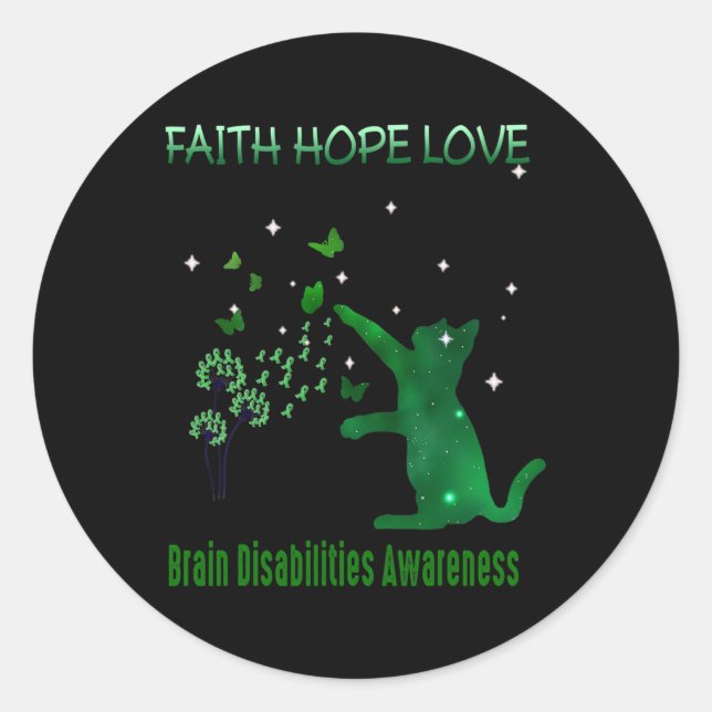 Adesivo Redondo Faith Hope Love Brain Disabilities Consciência 1 (Frente)