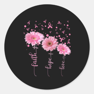 Adesivo Redondo Faith Hope Love Daisy Pink Ribbon Break Cancer Aw