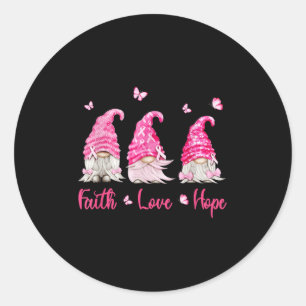 Adesivo Redondo Faith Hope Love Gnomo Cancer de Consciência Rosa