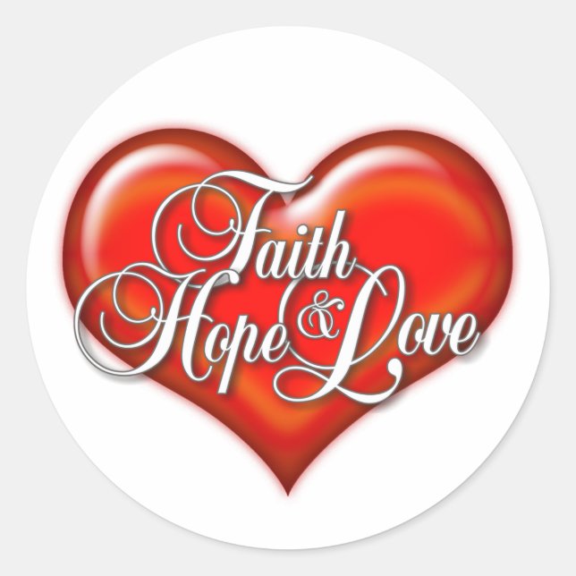 Adesivo Redondo Faith Hope Love Heart (Frente)