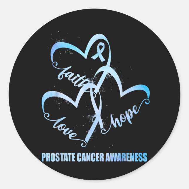 Adesivo Redondo Faith Hope Love Light Blue Ribbon Prostate Cancer (Frente)