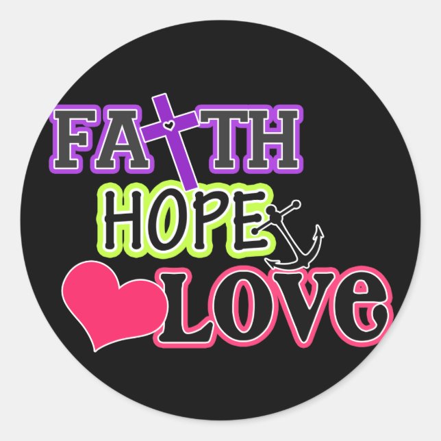 Adesivo Redondo Faith Hope Love (preto) (Frente)