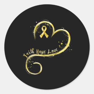 Adesivo Redondo Faith Hope Love Yellow Ribbon Chilhood Cancer Awa