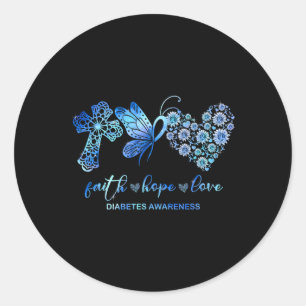 Adesivo Redondo Faith Hope Lutar Ama Diabetes Sunflower Consciênci