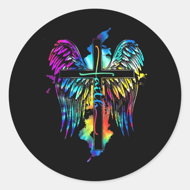 Adesivo Redondo Faith Jesus Wings Cristo cruza imagem religiosa (Frente)
