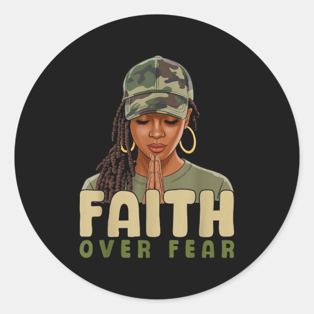 Adesivo Redondo Faith Over Fear Christian Camo African American Af (Frente)