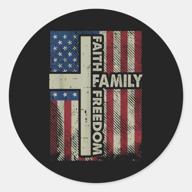 Adesivo Redondo Faith Us Flag Christian Religious God Jesus Men Wo (Frente)