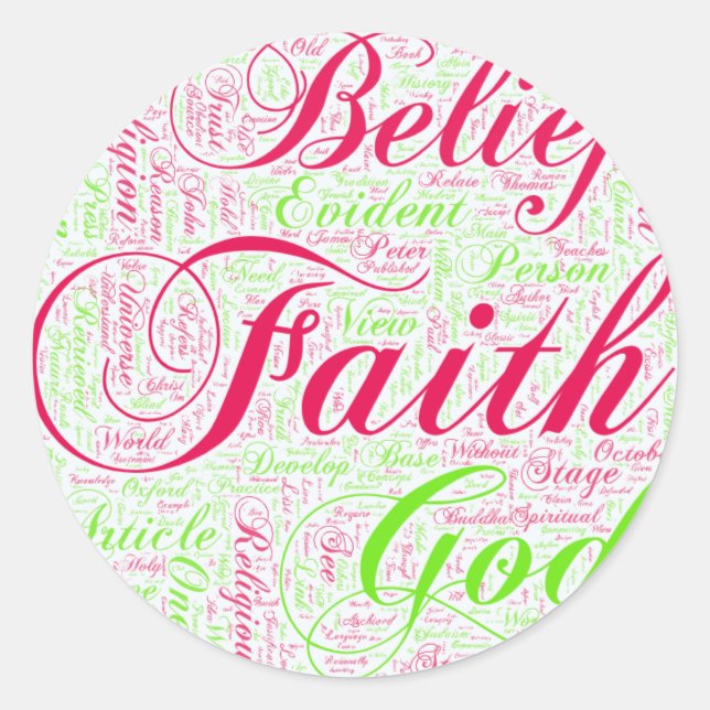 Adesivo Redondo Faith Word Art Red and Green (Frente)