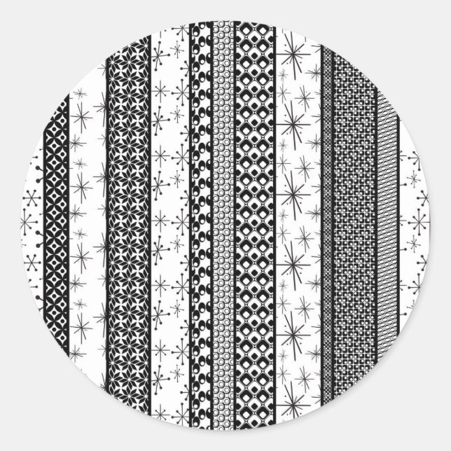 Adesivo Redondo Faixa de Padrão Retroativo Preta e Branca 1 (Frente)