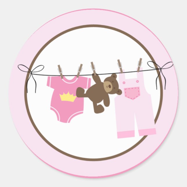 Adesivo Redondo Faixas de Envelope Bebê (Rosa) (Frente)