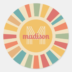 Adesivo Redondo Faixas Retroativas de Monograma e Nome Personaliza