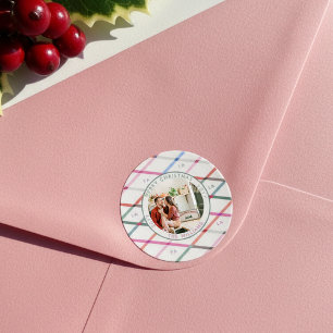 Adesivo Redondo Falala Pastel Checkered Pattern Foto de Natal