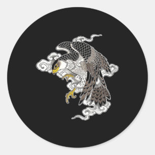 Adesivo Redondo Falcon Hawk Voando X Nuvens Japonesas Tattoo Flash
